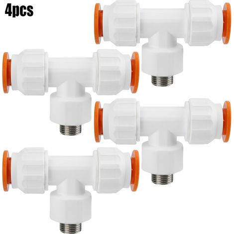 Lot de 4 raccords en T en plastique PPR, filetage mâle G1/2" vers double filetage 20 mm pour tuyau d'eau (1/5)