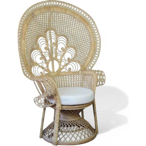 Poltrona in fibra legno bamboo con cuscini beige design elegante 147x105xH68 cm per salotto o giardino (1/5)