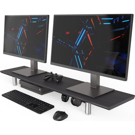 Fenge Großer Monitorständer 100cm Dual Monitor Stands Riser mit Höhenverstellbarem Bein,Multifunktionaler Computer Stand für PC/Laptop/TV, 100x23.5x(9.2-11.2)cm Weiß + Eiche (1/5)
