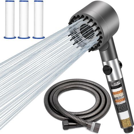 Pommeau de Douche Haute Pression, Anti Calcaire Pomme de Douche Economie Deau Poire de Douche Filtrant Douchette avec 1.5M Tuyau 3 Types de Jets Filtre Shower Head (1/5)