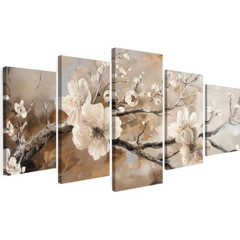 CUADRO EN LIENZO Blossom - Beige - Abstracto - Flores Set de 5 150x80 (1/5)