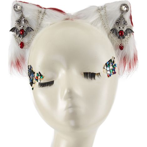 Punk-Fledermaus-Plüschkatzenohren, Tierohren-Haarspangen, Gothic-Lolita-Kettennieten, dunkle Haaraccessoires, Halloween-Kopfschmuck (1/5)