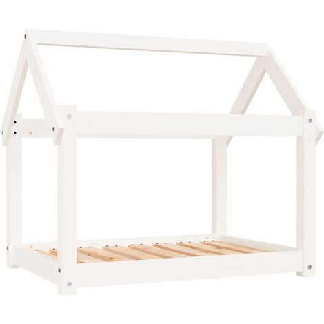 Lit pour chien en bois de pin massif cadre stable couchage chiot blanc 81 x 60 x 70 cm (1/5)