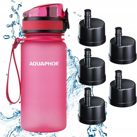 Botella de filtro AQUAPHOR CITY de 350 ml, color rosa, juego de 5 cartuchos. (1/5)
