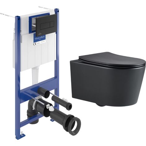 Pack WC und Vorwandelement Villeroy & Boch + WC SAT ohne Flansch + SoftClose Sitz + Schwarze Platte (VCNBLSAT4)