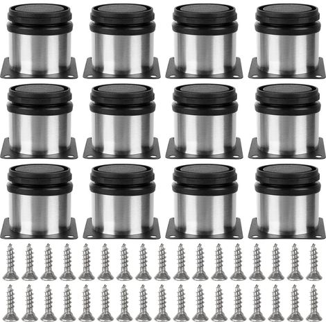 Lot de 12 Pieds Réglables Meubles, Ø 50 mm/Hauteur 60 mm Pieds de Canapé en Métal Acier Inoxydable, Pied de Table Basse pour Meubles TV Armoires Postes de Travail, avec 48 Vis (1/5)
