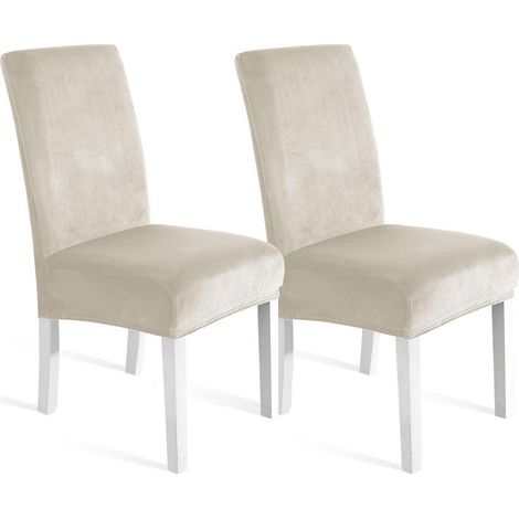 Stuhlhussen Samt 2er Set, Stretch, waschbar, beige (1/5)