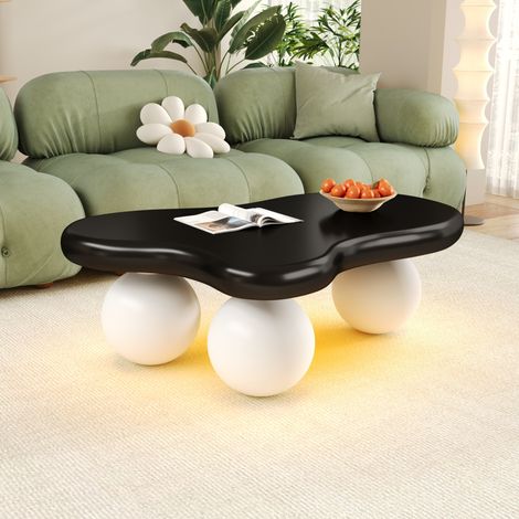 Mesa de centro 95x62.5x32 cm negro y blanco en MDF con LED 16 colores y diseño de nube (1/5)