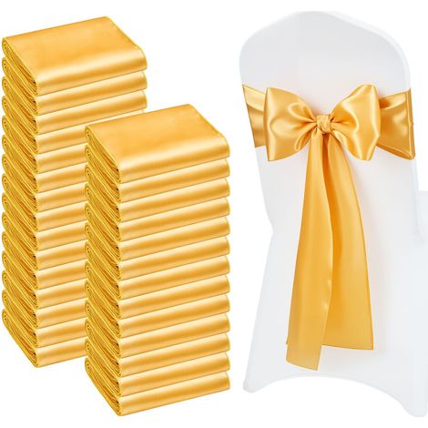 Satin-Stuhlschärpen in Gold, 100 Schleifenbänder, 17,8 x 274,3 cm für Hochzeit, Bankett und festliche Tischdekoration (1/5)
