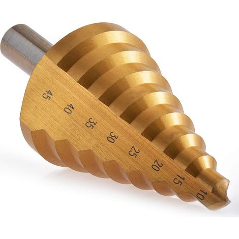Forets étagés en titane HSS HSS - Foret conique étagé - Ensemble de 12 mm - Triangle - Tige ronde cannelée - 8 tailles de 10 à 45 mm (rainure droite, doré)