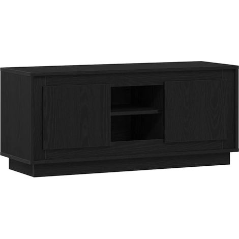Meuble TV rectangulaire fonctionnel avec rangement et étagères 102 x 35 x 45 cm en bois d'ingénierie noir (1/5)