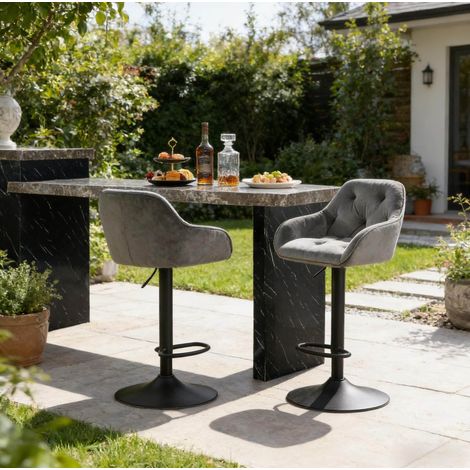 Tabouret de bar 37,5x37x87-108,5 cm en velours gris foncé, moderne pour cuisine FloraGrace (1/5)