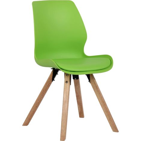 Chaise de salle à manger x1 design scandinave en plastique et PVC vert et pieds en bois carrés clair 100007633