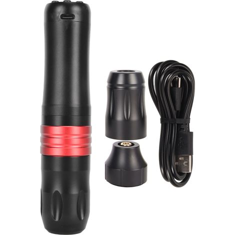 Machine à tatouer rotative sans fil 9000 tr/min, alimentation 2000mAh avec stylo et convertisseur RCA, tête rouge (1/5)