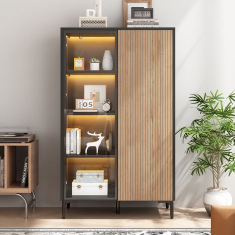 Vitrine style vintage – 2 portes dont 1 porte vitrée en MDF – Buffet vitrine sur pied – Pour salon, chambre, couloir, salle à manger – 90×40×135 cm – Noir (1/5)