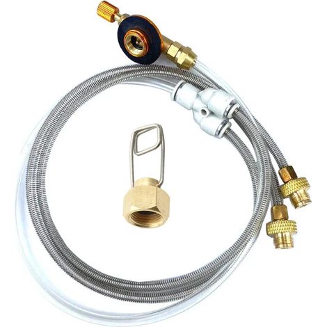 Réchaud à gaz de camping à double connexion avec vanne de commutation, adaptateur de gaz compatible avec les bouteilles de gaz, pour connecter 2 réchauds portables. (1/5)