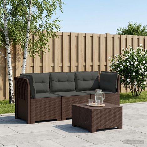vidaXL 3-Seater Garden Sofa with Cushions Rattan Look PP Brown (1/5)