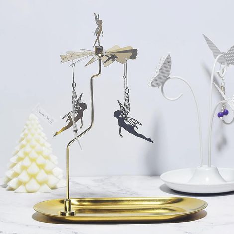 Bougeoir rotatif, carrousel pour bougies dorées, bougeoir en métal, bougeoir en carrousel avec grand plateau, lanterne rotative pour maison/fête/mariage/décoration de table (1/5)
