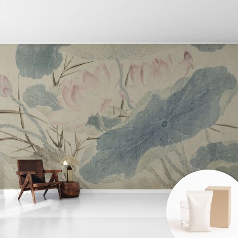 Newroom Tapete Dekorative Vliestapete mit Kleber Modern für Wohnzimmer Schlafzimmer Lotusblätter 416x254 cm (1/5)