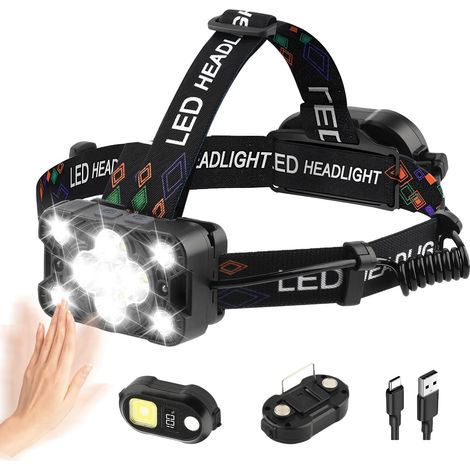 Lampe Frontale LED Ultra Puissante Rechargeable avec Feu Arrière Amovible, 9 Modes pour Capteur de Mouvement, Ajustable 225°, IPX4 Étanche, Convient pour Randonnée Camping Pêche Course (1/5)