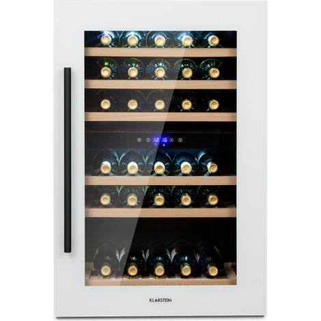 Klarstein Built-In Wine Cooler Fridge, Dual Zone Wine Fridge with Glass Door, 132L Slimline Drinks Fridge for Beer & Wine, Chiller Bottle Fridge for Home Pub, Indoor/Outdoor Bar Fridge, 41 Bottles