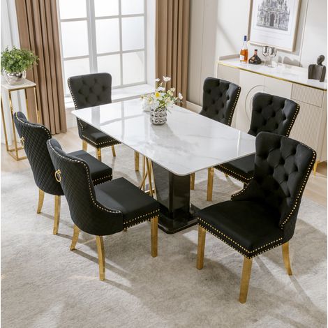 Esszimmerstuhl Polsterstuhl Samt Schwarz Gold OKMYHOME (1/5)