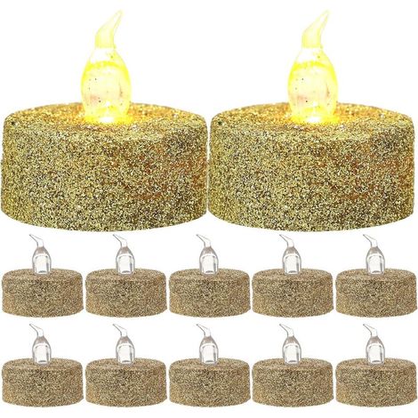 Set mit 12 batteriebetriebenen, flammenlosen LED-Teelichtern, flackernden gelben Dekokerzen, wiederaufladbarer elektronischer Kerzenlampe, romantische Beleuchtung für Hochzeiten und [Energieklasse A] (1/5)