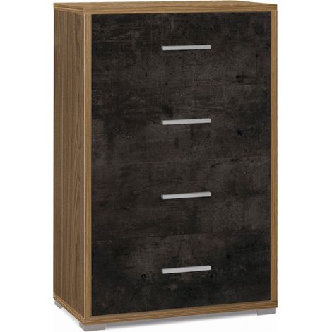 Meuble à 4 tiroirs 71 cm (L) x 41 cm (P) x 110 cm (H) – Finition noyer et noir mat – Sarmog (1/2)