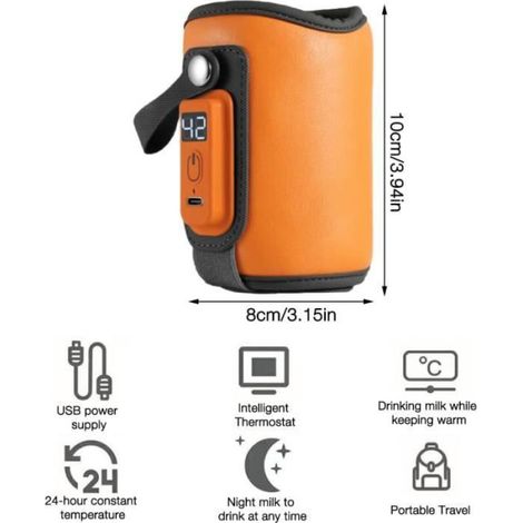 Chauffe-Biberon Portable - USB Réglable 5 Températures - Pour Lait Maternel et Préparations Infantiles - Sac Voyage Inclus - 1 Pièce (1/4)