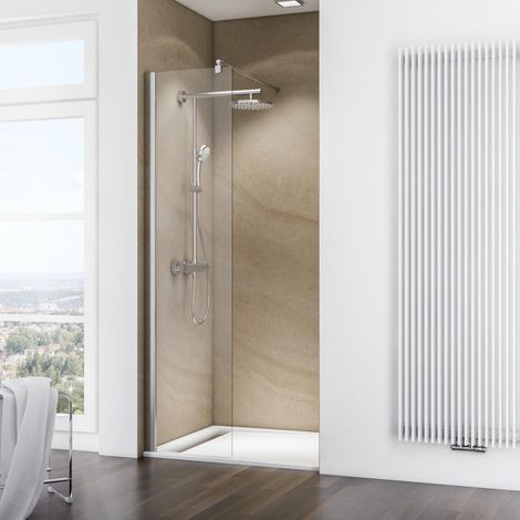 Paroi de douche à l'italienne, verre 6 mm transparent anticalcaire, paroi fixe Walk In Free Schulte, 50 x 200 cm