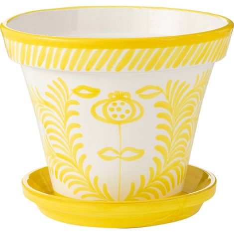 Cache pot en céramique peint à la main motif jaune grenade - Jaune motif grenade sur fond blanc (1/4)