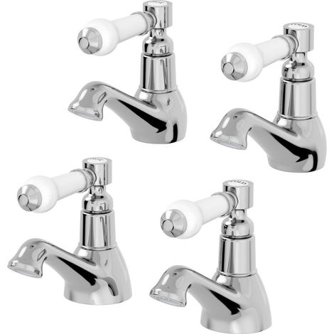Traditional Bathroom Lever Hot Cold Twin Basin Sink Taps Bath Taps Set Ceramic (1/5)
