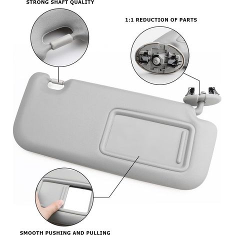 Pare-soleil gris en tissu avec miroir de courtoisie, compatible avec le côté passager des Toyota Corolla 2007-2013. (1/5)