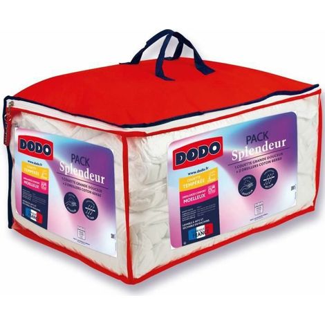 Pack couette 220 x 240 cm + 2 oreillers 60 x 60 cm - Splendeur - Garnissage 100% Polyester FCS 300 g/m2 - Blanc - DODO