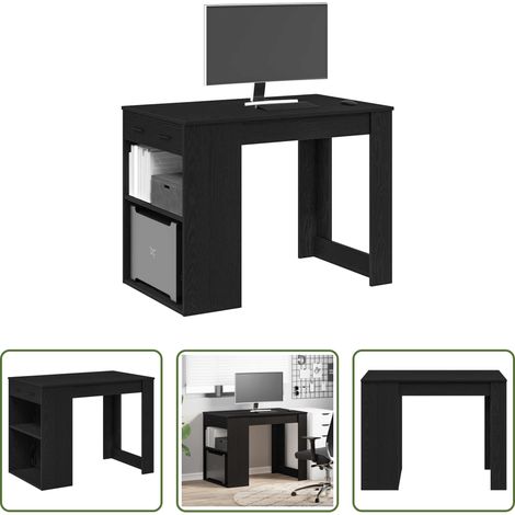 Bureau chêne noir - Bureau avec tiroir et étagère chêne noir bois d'ingénierie (1/5)