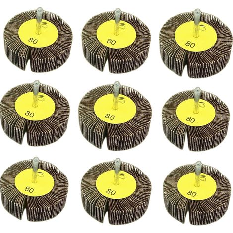 Roue Abrasive 9 pièces 60X25x6mm Grain 80 Disque a lamelle pour Brosse Poncage Perceuse Accessoires Polissage Bois Metal (1/5)