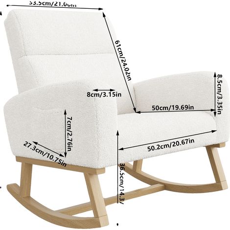 Fauteuil à bascule, tissu Teddy, design moderne minimaliste, BLANC (1/2)