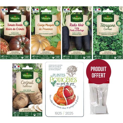 Vilmorin – Kit semis de légumes anciens – 6 variétés reproductibles – 12 étiquettes de marquage offertes – Pour potagers urbains et balcons