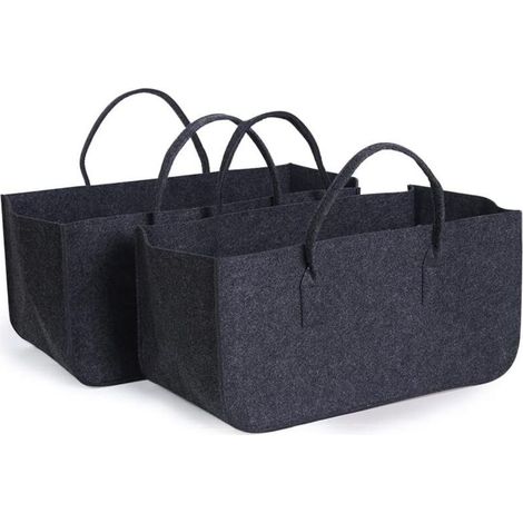 2 pcs Panier à bûches, sac de rangement en feutre, 50 x 25 x 25 cm, pour bois de chauffage, journaux, jouets, pique-nique et shopping (1/5)