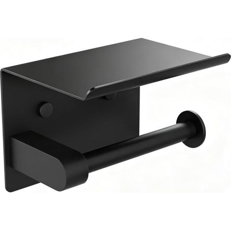 Metall-Spender schwarz, Toilettenpapierhalter mit Ablage, Wandmontage Badezimmer und WC, modernes robustes (1/5)