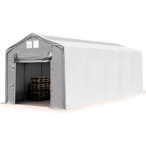 Zelthalle 4x12m Lagerzelt Industriezelt 3m Seitenhöhe PVC Plane 850 N mit Oberlicht grau 100% wasserdicht mit Hochziehtor
