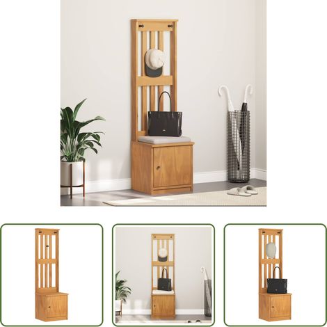 vidaXL Banc d'entrée - Portemanteau SANDNES 45x40x159,5 cm bois massif pin (1/5)
