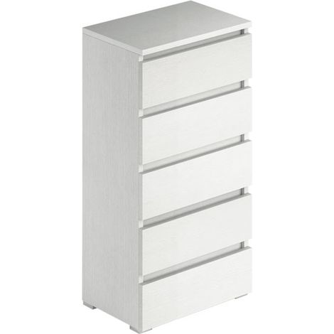 Cassettiera bianco frassinato con 5 cassetti in legno (1/2)