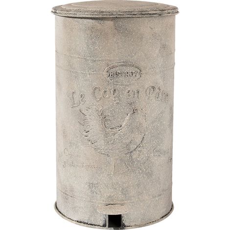 Poubelle à pédale en métal blanc avec motif poule et texte pour la maison 12000 ml - PANGIVO (1/2)