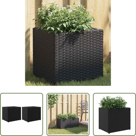 Jardinière en résine - Jardinières 2 pcs noir 36x30x32 cm résine tressée (1/5)