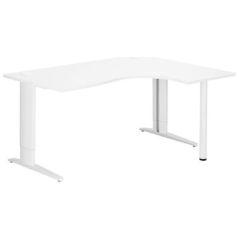 Bureau compact blanc retour à droite réglable en hauteur L 160 cm piètement L métal Plus blanc Essens - Maxiburo