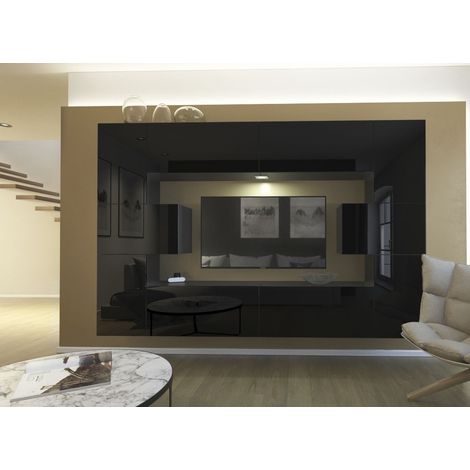 Ensemble meuble TV NEXT 4 AN4-17B-HG20-1B noir brillant 256 cm