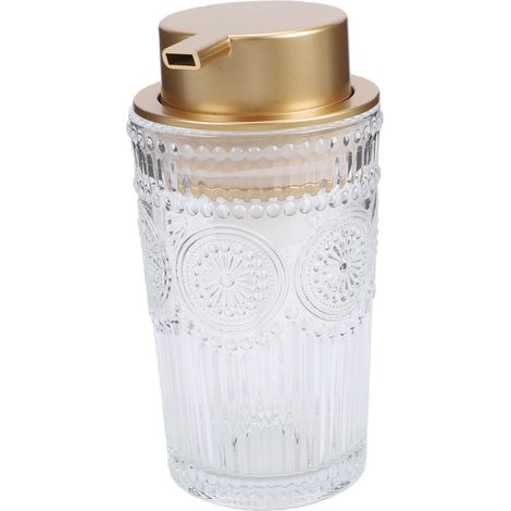 Distributeur de savon mousse vintage en verre côtelé, flacon pompe rechargeable avec large ouverture. (1/5)