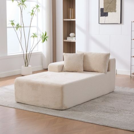 Canapé modulable à compression en tissu chenille, garni de mousse haute résilience 30D. Facile à déplacer et doté d'une base antidérapante, il est idéal pour les salons et autres espaces. Coloris ivoi (1/5)