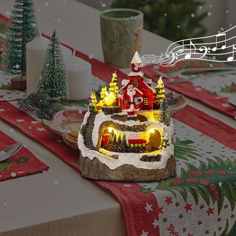 XEPHO Village de Noel Miniature avec 8 Musiques de Noël, Maison de Noël Lumineuse avec Train à Filer, Maison de Noël avec Lumière LED, pour Noël, le Nouvel an ou D'autres Fêtes Spéciales